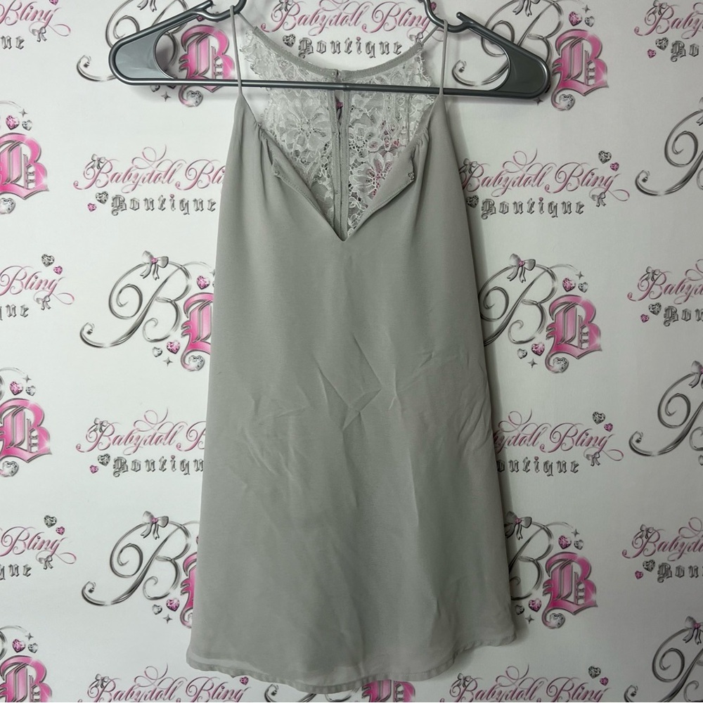 Naked Zebra tank top Lacie floral flowy boho lace Light Gray Lace-Accent Top